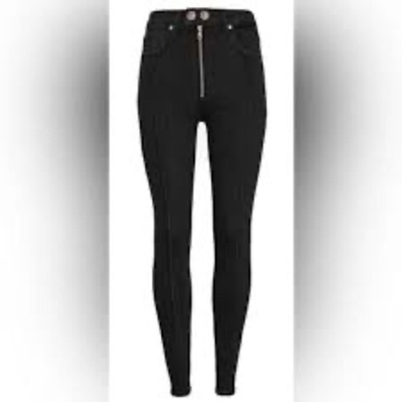 Sandro Paris Black High Rise Visible Zip Button Front Skinny Jeans Size 36 US 26 - Picture 2 of 9